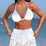 Adelina | Elegante conjunto de bikini de encaje en color sólido