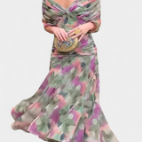 Iselina | Vestido largo fruncido para mujer con cuello en V elegante | Fluido
