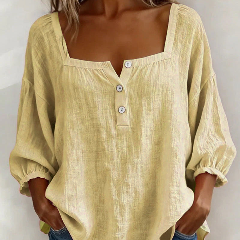 Carmen | Blusa Simple Cuello Cuadrado Manga Larga