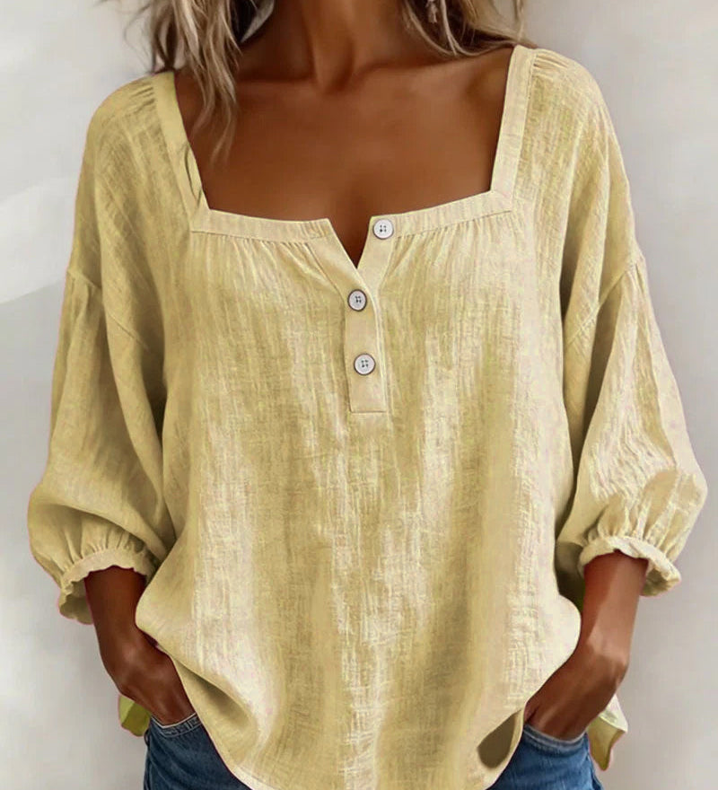 Carmen | Blusa Simple Cuello Cuadrado Manga Larga