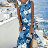 Vestido sin mangas con cuello redondo y estampado floral