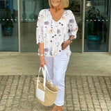 Brigid | Top Floral en Algodón y Lino