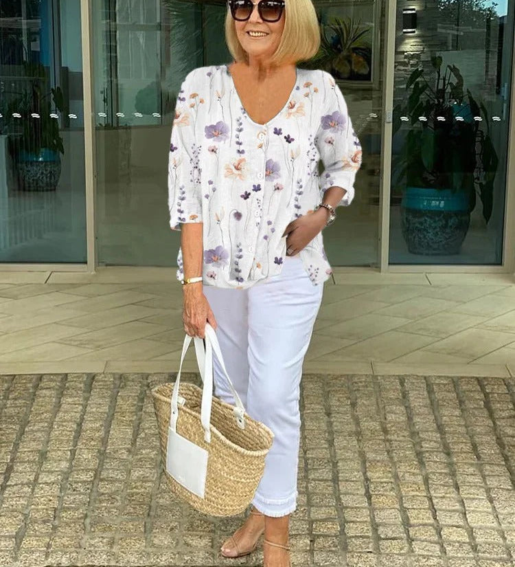 Brigid | Top Floral en Algodón y Lino