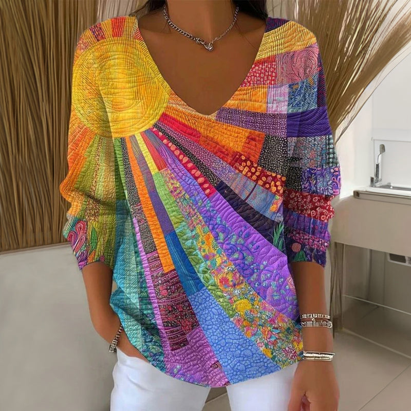 Fabianna | Camiseta vintage multicolor con cuello en V