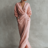 Vestido Maxi Minimalista Rosa con escote en V de lino mezclado para Mujer