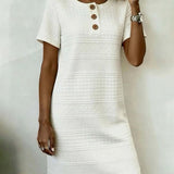 Elaine | Vestido Recto de Jacquard con Tres Botones
