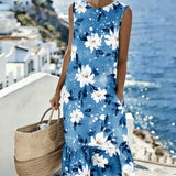 Vestido sin mangas con cuello redondo y estampado floral