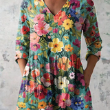 Ines | Camisa de Cuello en V Larga Vintage