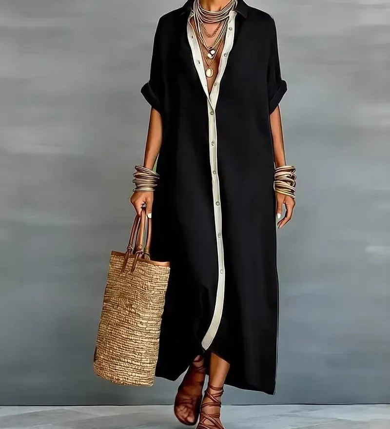 Audria | Elegante Vestido Camisa con Cuello Notch
