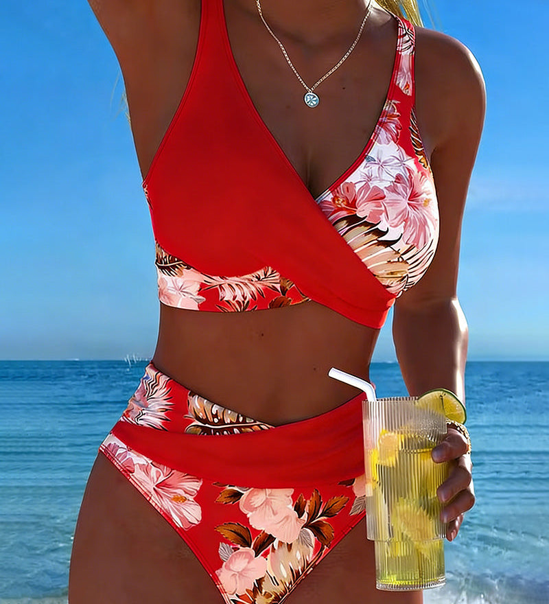Anabel | Bikini con estampado floral en contraste y abertura