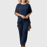 Glaucia | Traje con pantalones palazzo drapeados