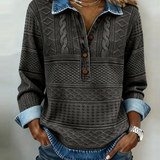 Melkorka | sudadera con cuello denim y medio botón