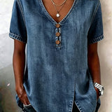 Danae | Blusa de Mezclilla con Escote en V y Abertura