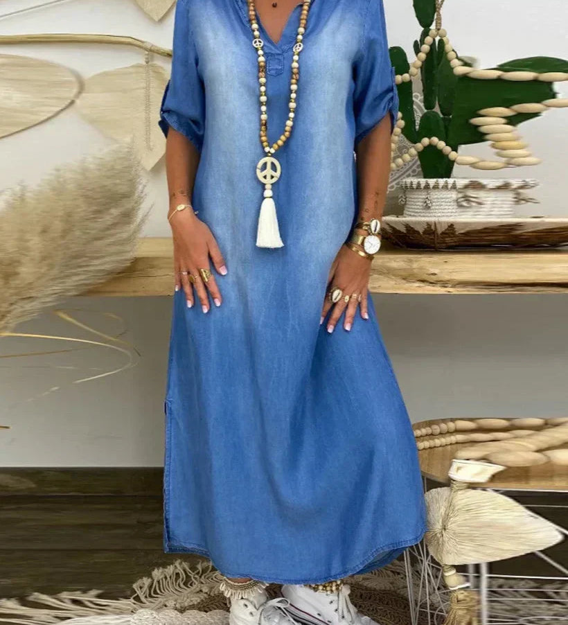 Ibiza | Vestido Maxi de Mezclilla con Detalles Modernos