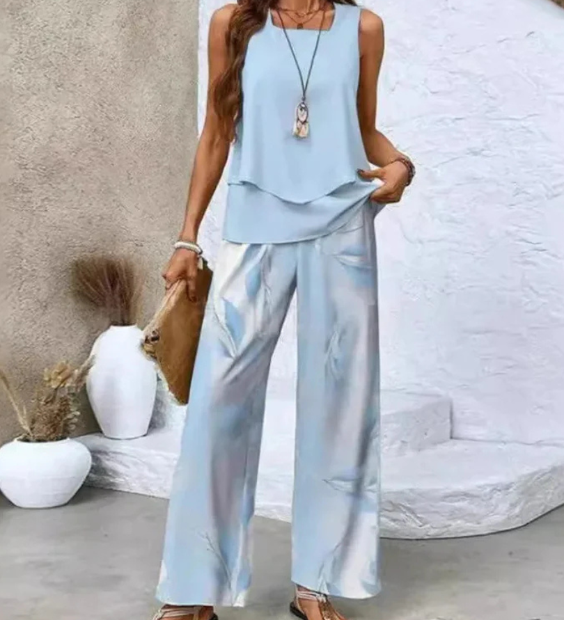 Leonor | Conjunto de Top Sin Mangas y Pantalones de Pierna Ancha