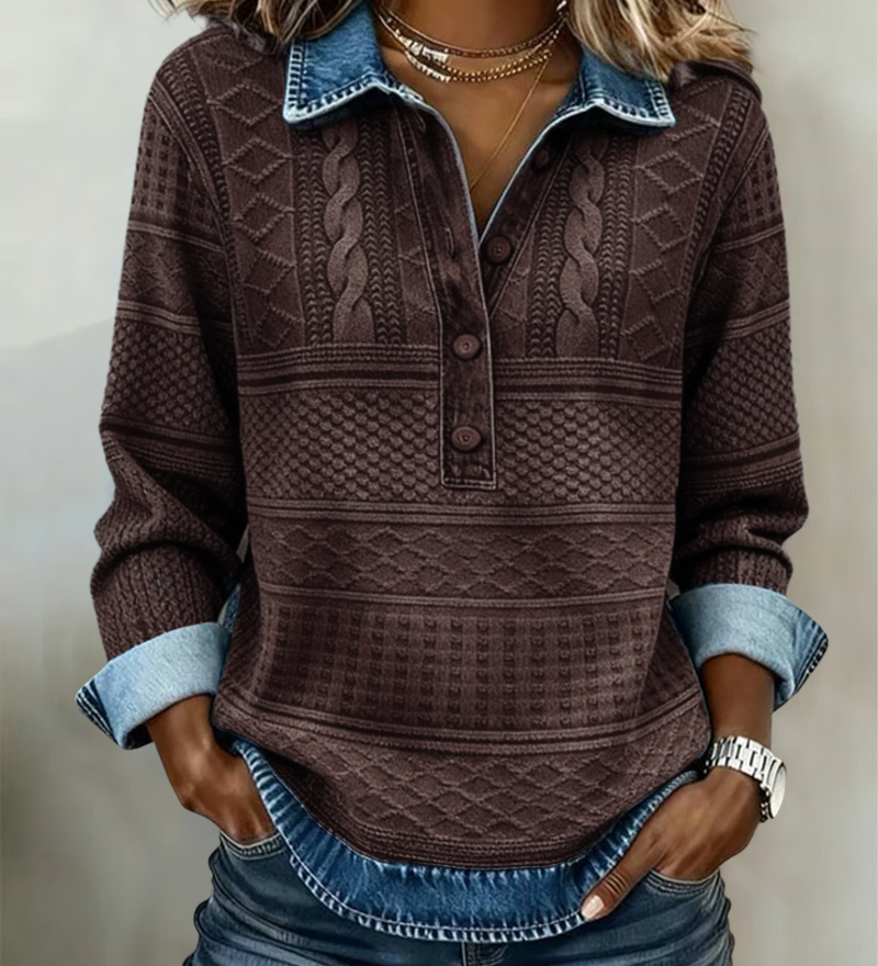 Melkorka | sudadera con cuello denim y medio botón