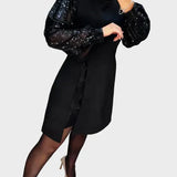 Iwona | Vestido elegante con mangas abullonadas brillantes
