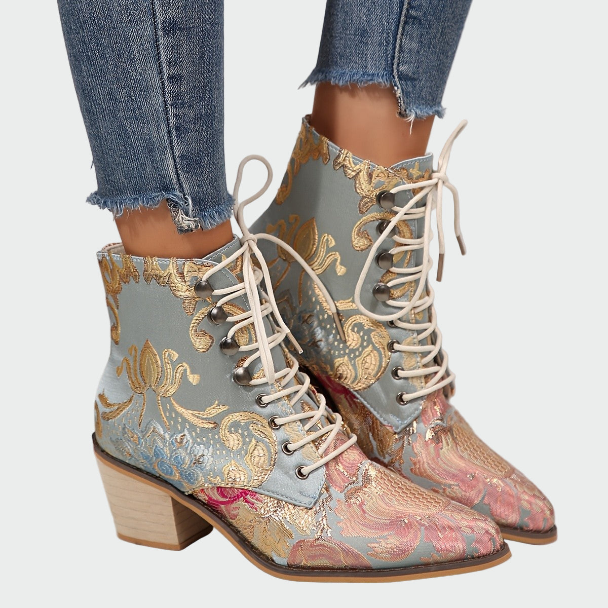 Botines de cuero con flores