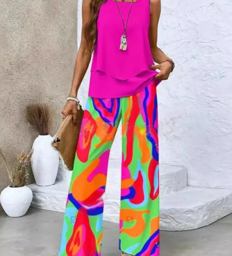 Leonor | Conjunto de Top Sin Mangas y Pantalones de Pierna Ancha