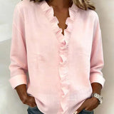 Arianna | Blusa con Volantes, Escote en V y Mangas Largas
