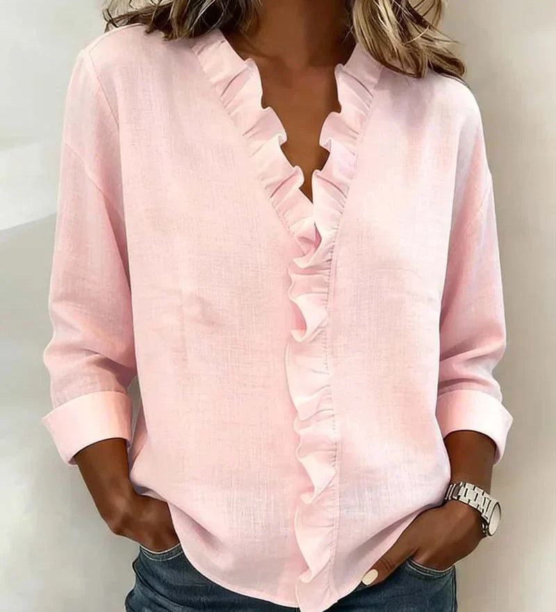 Elyana | Blusa con Volantes, Escote en V y Mangas Largas