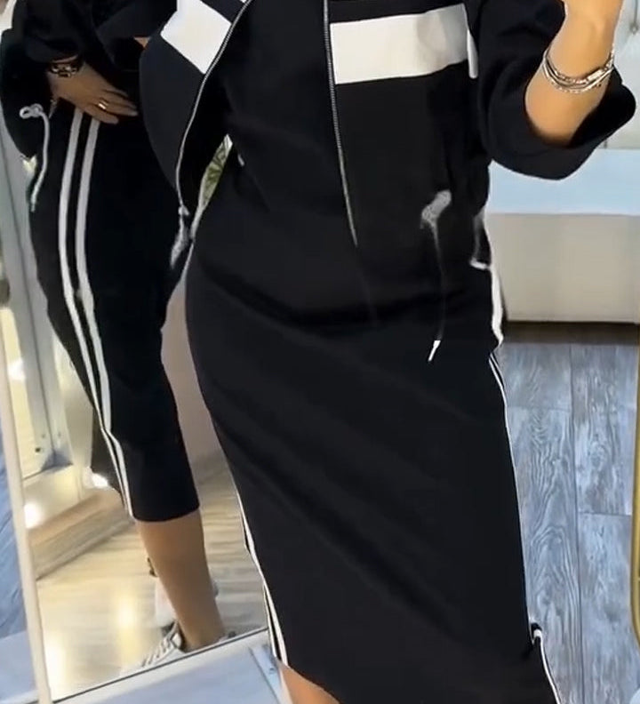 Feyra | Conjunto Casual y Elegante con Vestido de Cuello Redondo y Chaqueta para Mujer