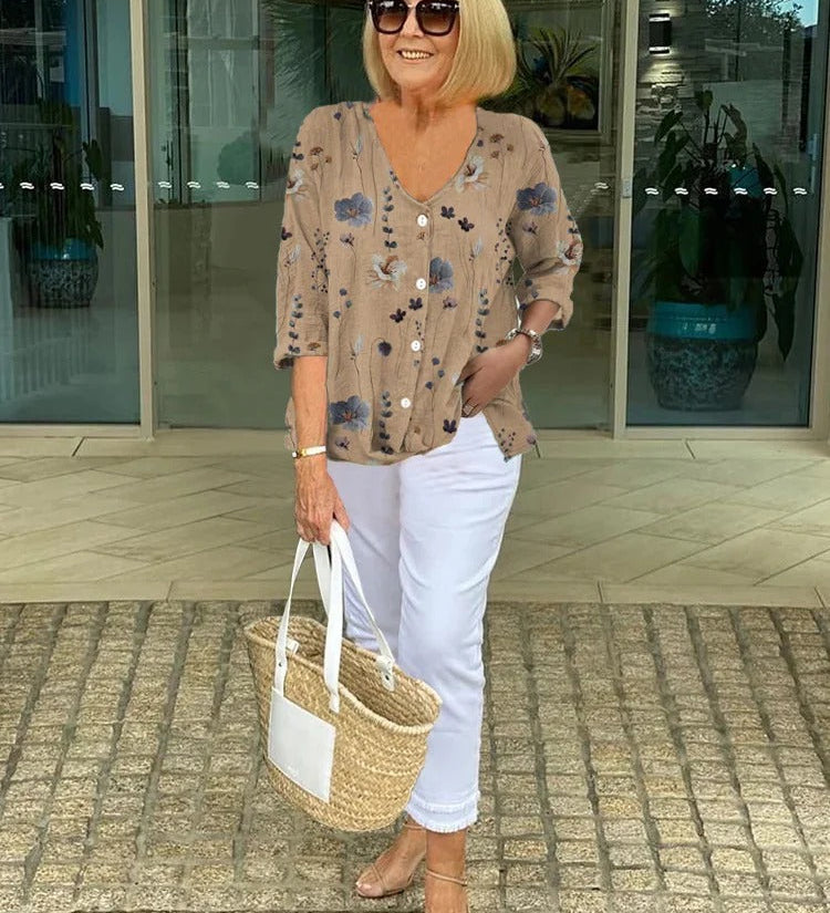 Brigid | Top Floral en Algodón y Lino