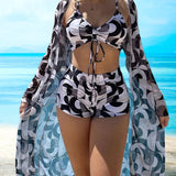 Edelmira | Conjunto de bikini de 3 piezas con estampado