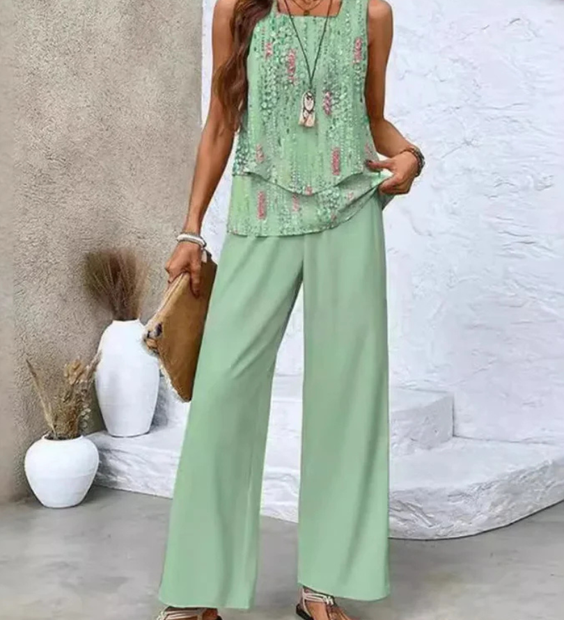 Leonor | Conjunto de Top Sin Mangas y Pantalones de Pierna Ancha