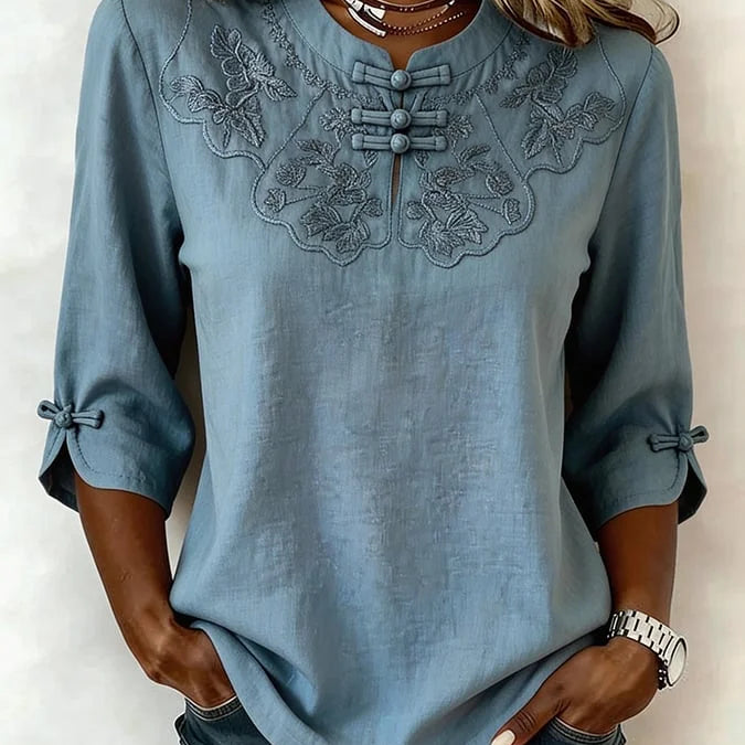 Elysia | Blusa de Algodón y Lino con Estampado Floral