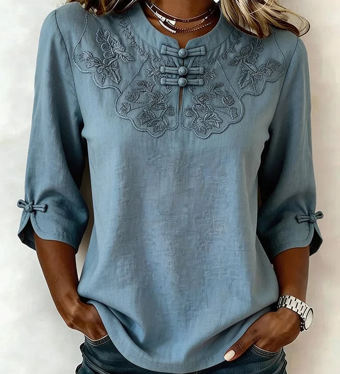 Elysia | Blusa de Algodón y Lino con Estampado Floral
