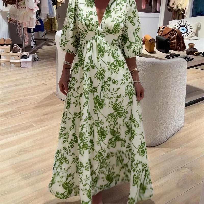 Claudina | Vestido Largo Elegante con Patrón Floral