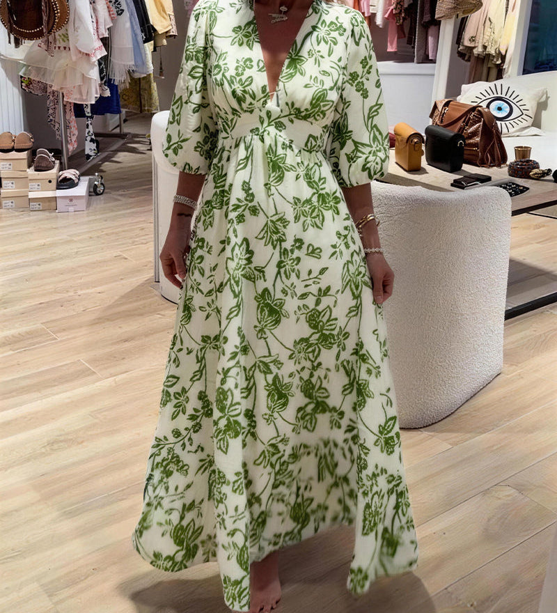Claudina | Vestido Largo Elegante con Patrón Floral
