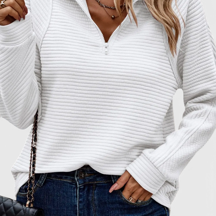 Helene | Jersey de Cuello en V con Cremallera y Manga Larga