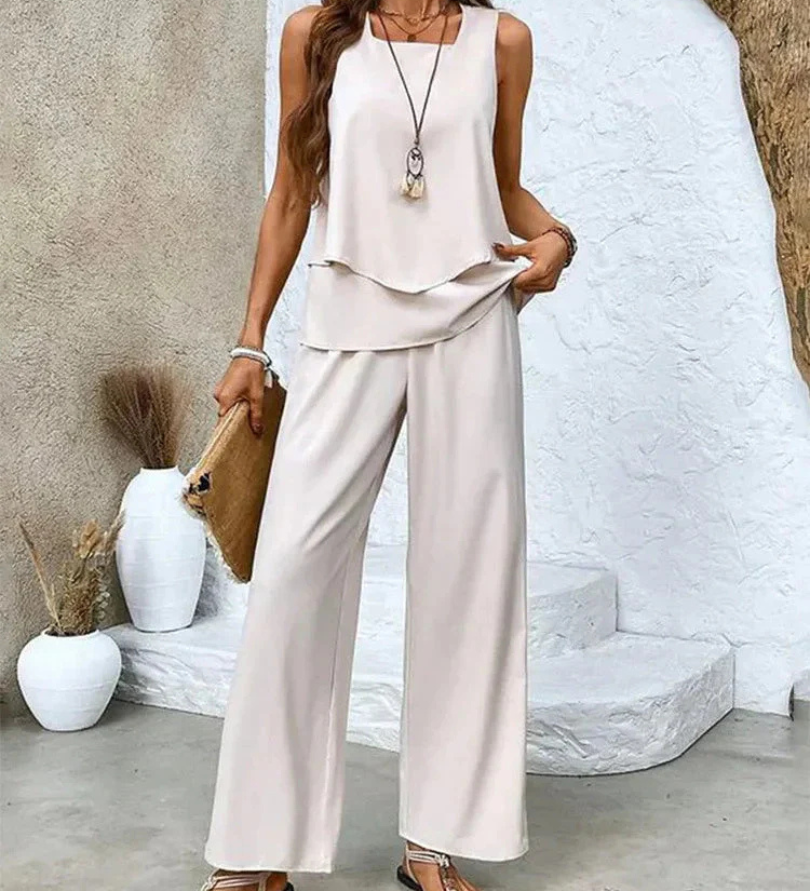 Leonor | Conjunto de Top Sin Mangas y Pantalones de Pierna Ancha