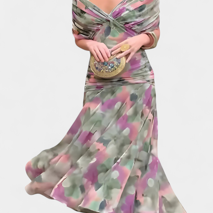 Magda | Vestido largo floral con escote en v