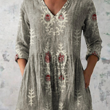 Daiana | Camisa de Cuello en V Larga Vintage