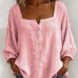 Carmen | Blusa Simple Cuello Cuadrado Manga Larga