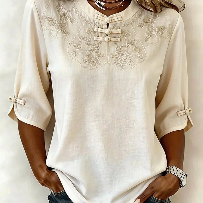 Elysia | Blusa de Algodón y Lino con Estampado Floral