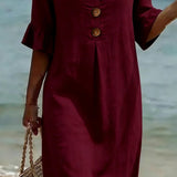 Vanesa | Vestido con textura de lino con manga abullonada y botones