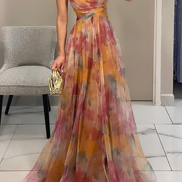 Gundisalva | Vestido maxi elegante para mujer con estampado floral primaveral