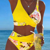 Anabel | Bikini con estampado floral en contraste y abertura