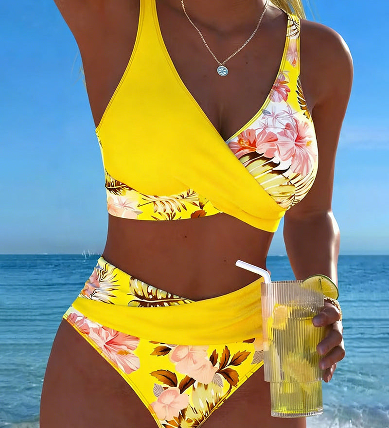 Anabel | Bikini con estampado floral en contraste y abertura