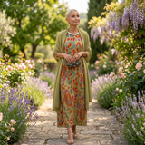 Daniela | Vestido largo con estampado floral y chaleco a juego