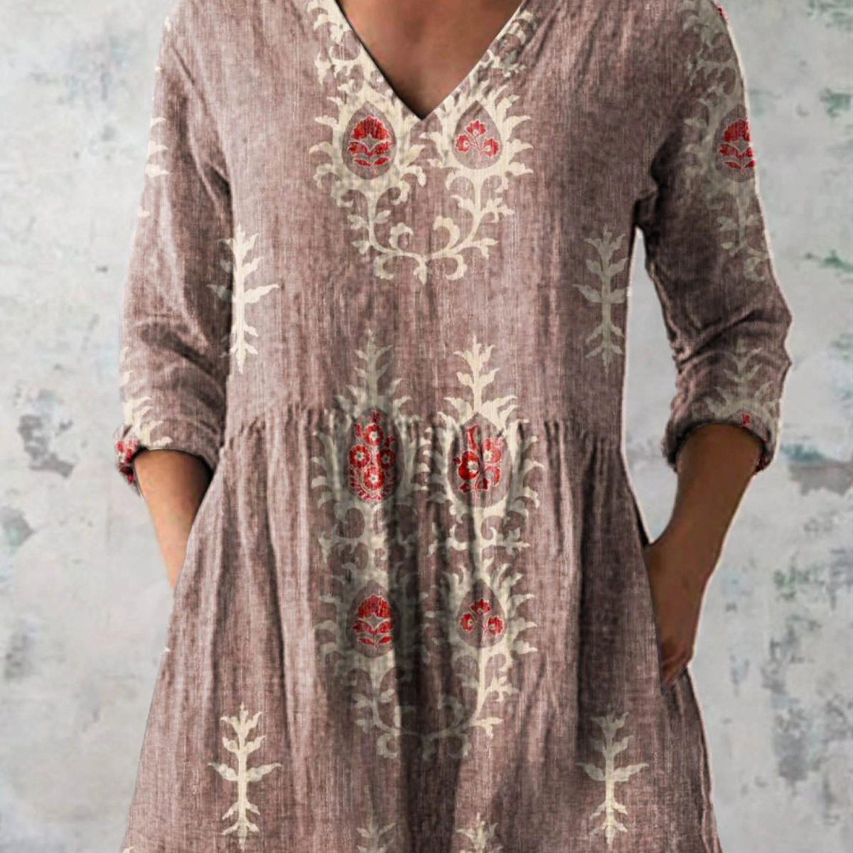 Daiana | Camisa de Cuello en V Larga Vintage