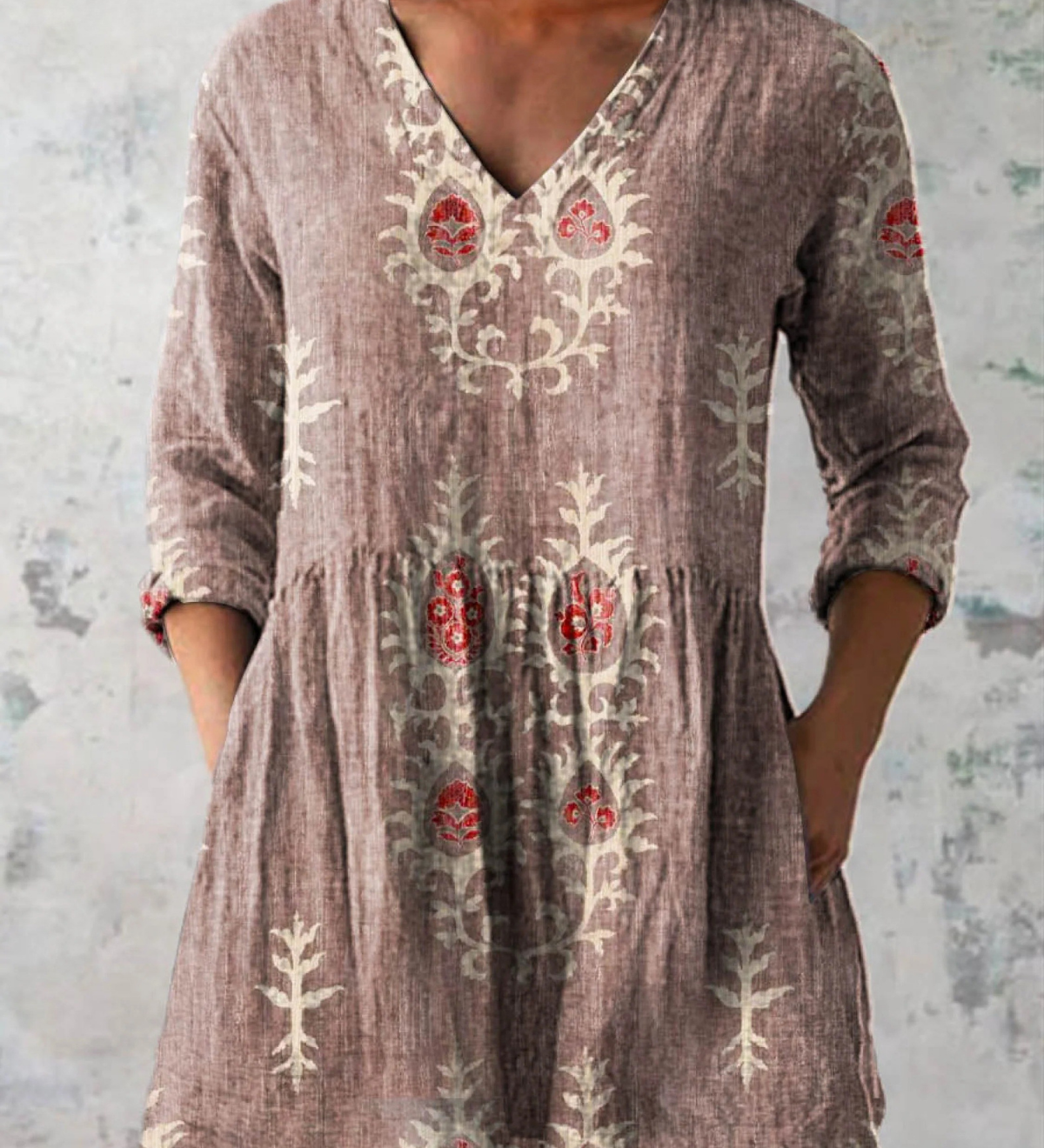 Daiana | Camisa de Cuello en V Larga Vintage