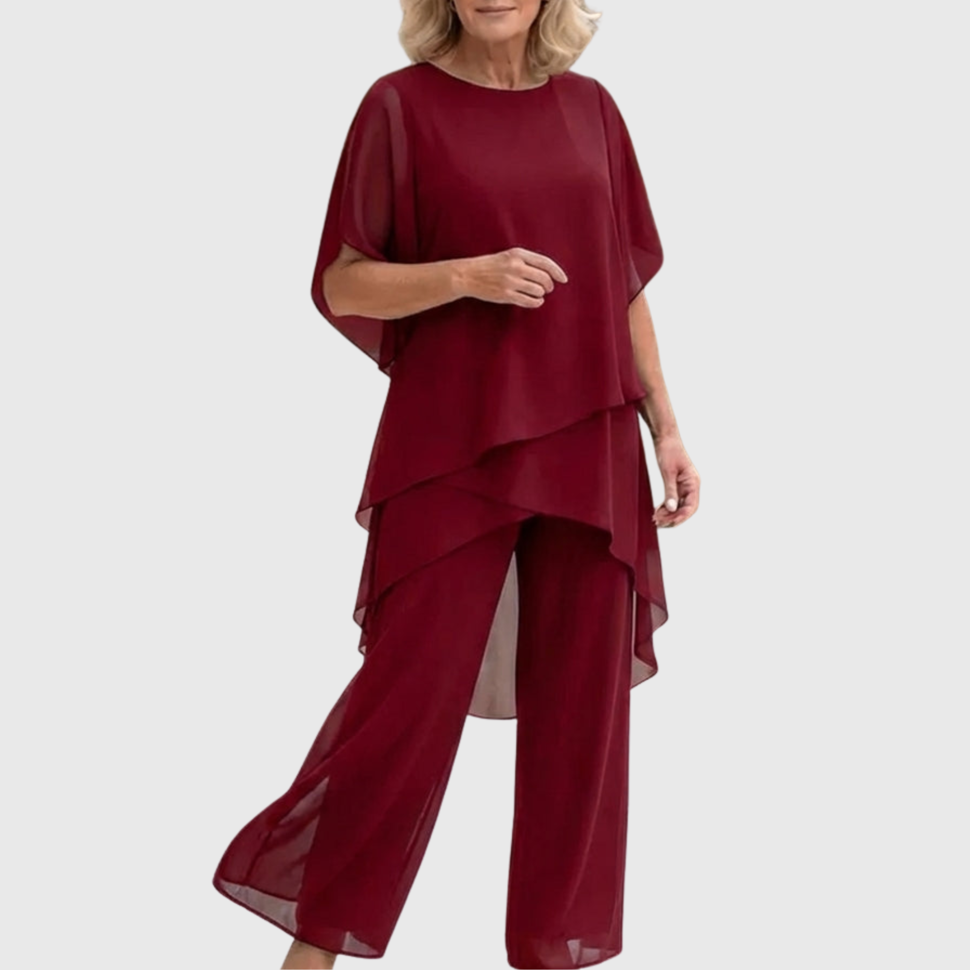 Glaucia | Traje con pantalones palazzo drapeados