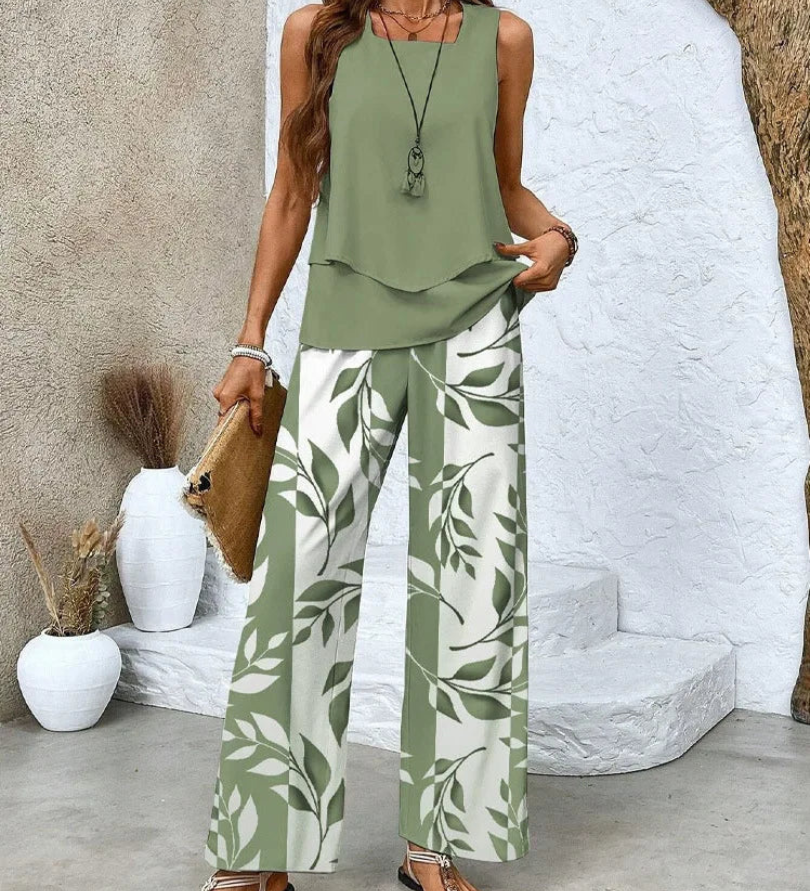 Leonor | Conjunto de Top Sin Mangas y Pantalones de Pierna Ancha
