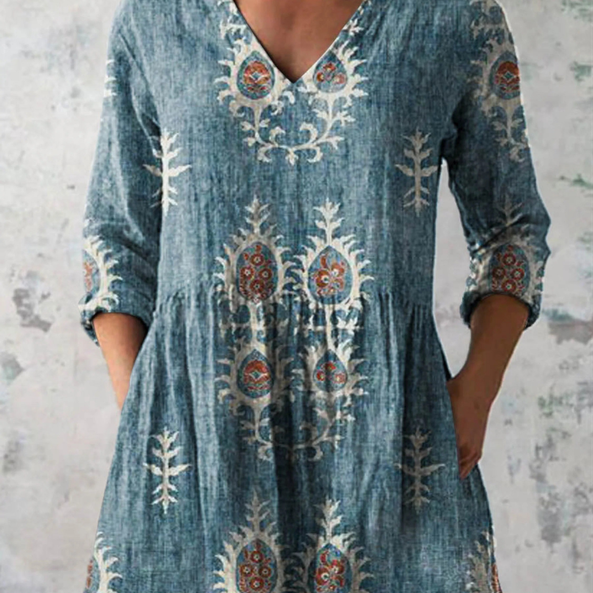 Daiana | Camisa de Cuello en V Larga Vintage