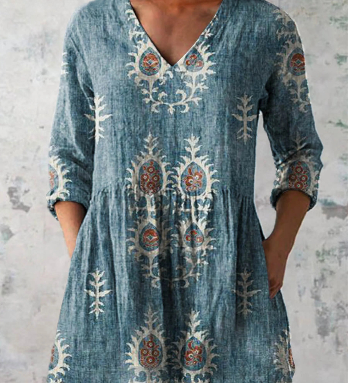 Daiana | Camisa de Cuello en V Larga Vintage